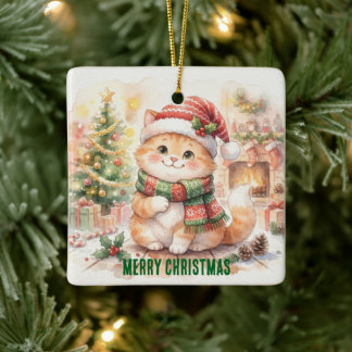 Ornamento De Cerâmica Gato de Natal Fofo