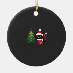 Ornamento De Cerâmica Gato de Natal Papai Noel Árvore Vetor