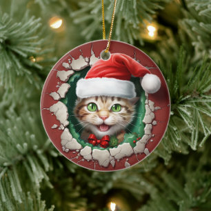 Ornamento De Cerâmica Gato de olhos verdes 3d