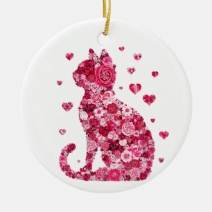 Ornamento De Cerâmica Gato de Rosas