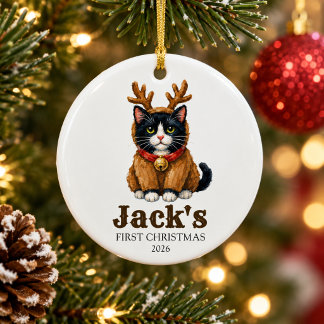 Ornamento De Cerâmica gato de smoking personalizado para o primeiro nata