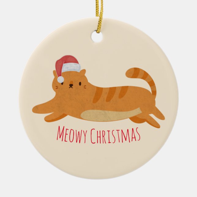 Ornamento De Cerâmica Gato de Tabby Amarelo de Natal (Frente)