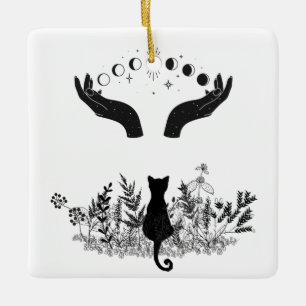 Ornamento De Cerâmica Gato de Vintage Celestial Moon Phases