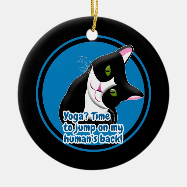 Ornamento De Cerâmica Gato de Yoga Engraçado (Frente)