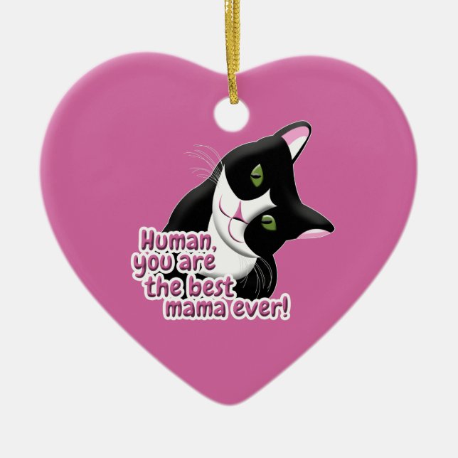 Ornamento De Cerâmica Gato dia de as mães (Frente)