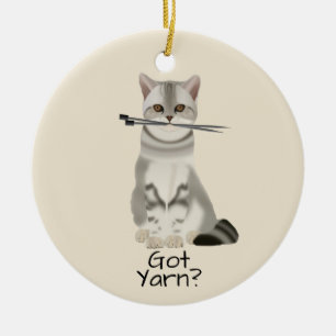Ornamento De Cerâmica Gato do fio da tipografia "obteve" com agulhas