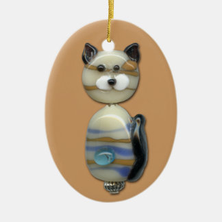 Ornamento De Cerâmica Gato do grânulo de vidro de Brown azul