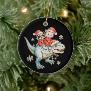 Ornamento De Cerâmica Gato do mato Gambá montado em T Rex Papai Noel Cha