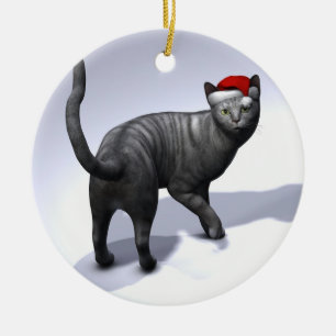 Ornamento De Cerâmica Gato do Xmas Silver Tabby