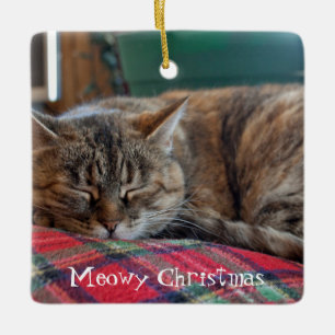 Ornamento De Cerâmica Gato dormindo no cobertor Meowy Christmas