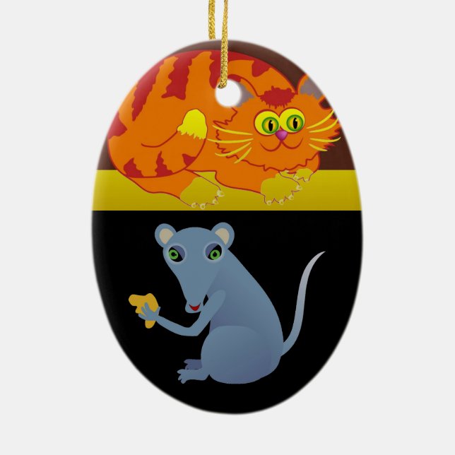 Ornamento De Cerâmica Gato e Rato (Verso)