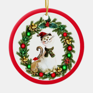 Ornamento De Cerâmica Gato e Rato de Natal Fofo