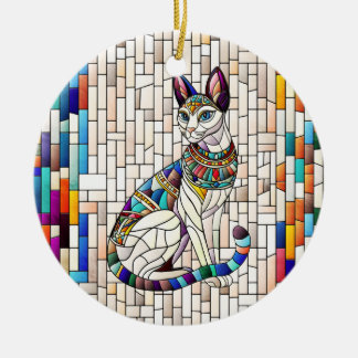 Ornamento De Cerâmica Gato Egípcio - Arte Mosaica