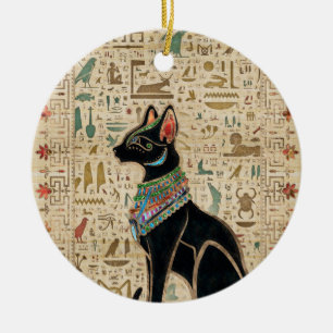 Ornamento De Cerâmica Gato Egípcio - Bastet sobre papiro