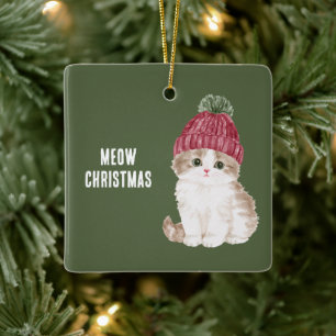 Ornamento De Cerâmica Gato Em Um Natal De Chapéu
