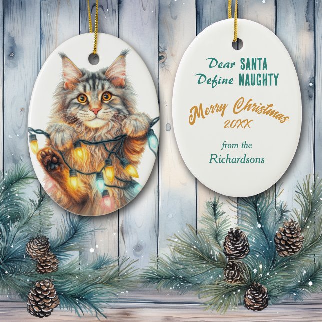 Ornamento De Cerâmica Gato Engraçado Definição de Natal Malvado (Criador carregado)