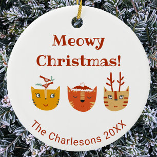 Ornamento De Cerâmica Gato Engraçado Personalizado Natal