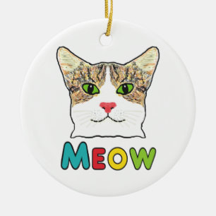 Ornamento De Cerâmica Gato Face Meow