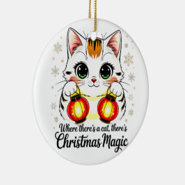 Ornamento De Cerâmica Gato Festivo com Lanternas - Ano Novo Lunar Fofo