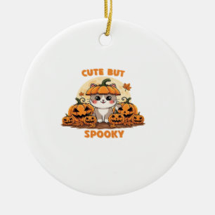 Ornamento De Cerâmica Gato fofo de Halloween com abóboras � Kawaii Spook