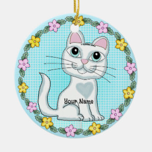 Ornamento De Cerâmica Gato Gatinho de Olho Grande
