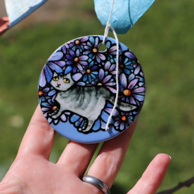 Ornamento De Cerâmica Gato Gato, Cinzas Roxas, Cinzas De Arte Gato (Criador carregado)