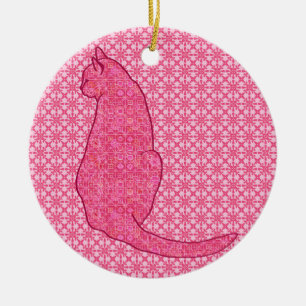 Ornamento De Cerâmica Gato Japonês - Batik Rosa Fuchsia