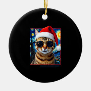 Ornamento De Cerâmica Gato Laranja Tabby Noite Estrelada Natal