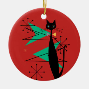 Ornamento De Cerâmica Gato legal moderno R do MCM do meio século atômi