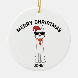 Ornamento De Cerâmica Gato Legal Personalizado 1 Feliz Natal