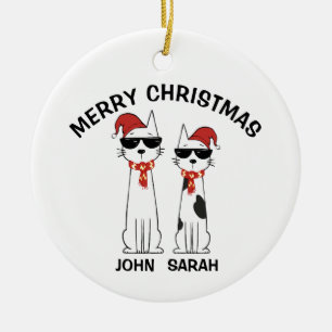 Ornamento De Cerâmica Gato Legal Personalizado Feliz Natal