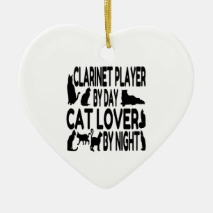 Ornamento De Cerâmica Gato Lover Clarinet