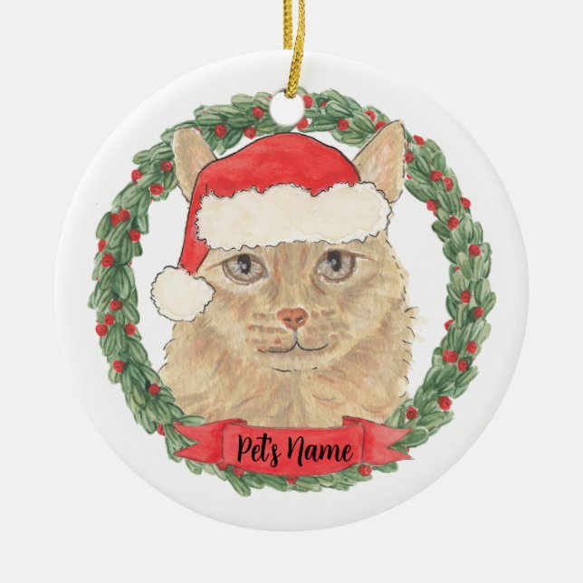 Ornamento De Cerâmica Gato Maine Coon Laranja Personalizado no Natal (Frente)