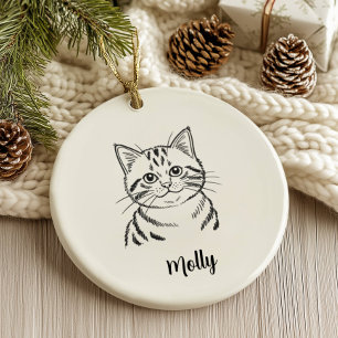 Ornamento De Cerâmica Gato Malhado de Natal Personalizado
