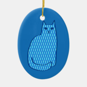 Ornamento De Cerâmica Gato Moderno do Século médio, Cobalto e Azul Claro