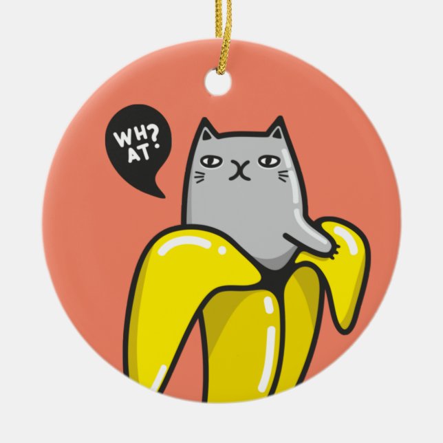Ornamento De Cerâmica Gato na banana (Frente)
