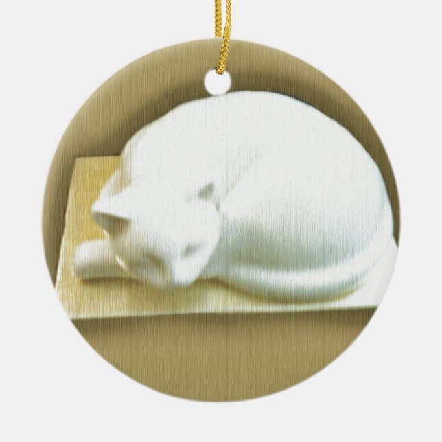 Ornamento De Cerâmica Gato na Dourada Caixa II (Frente)