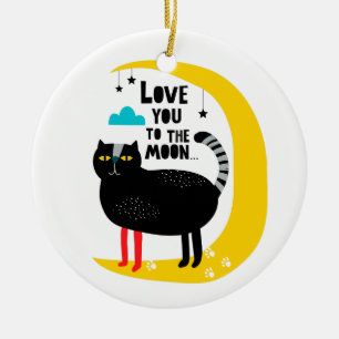 Ornamento De Cerâmica Gato na lua