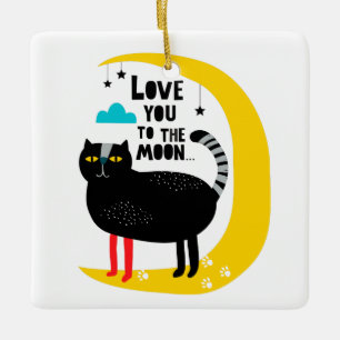 Ornamento De Cerâmica Gato na lua
