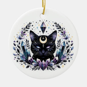 Ornamento De Cerâmica Gato Negro Cristal Fantasy Esoteric