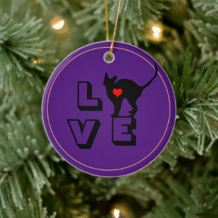 Ornamento De Cerâmica Gato Negro e animais de amor, gata/Natal