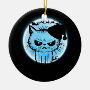 Ornamento De Cerâmica Gato Negro Irritado Feliz Natal Santa Hat Xmas Cat