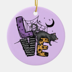 Ornamento De Cerâmica Gato Negro preguiçoso na aranha com amor