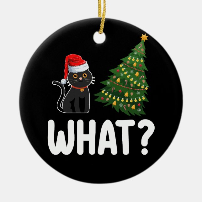 Ornamento De Cerâmica Gato Negro Que Enche A Árvore De Natal Engraçado (Frente)