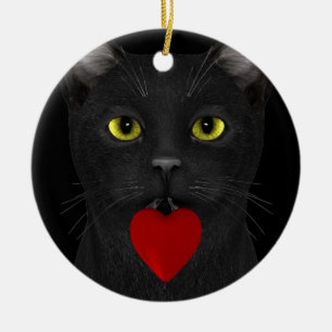 Ornamento De Cerâmica Gato Negro Trazendo Um Presente
