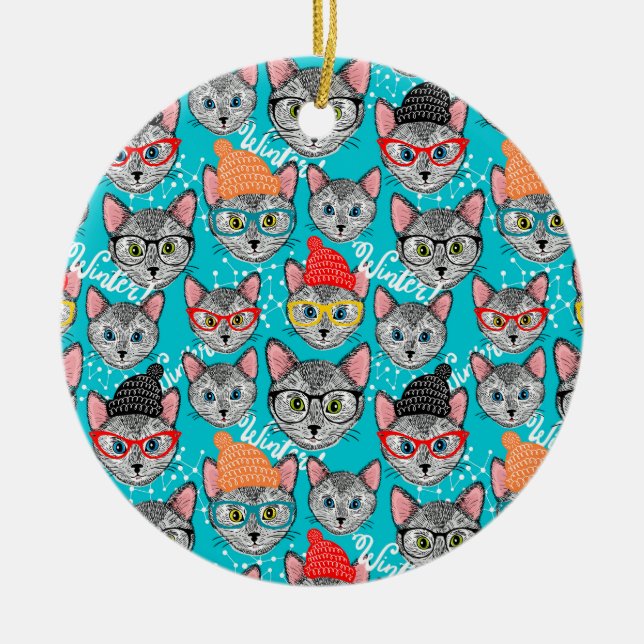 Ornamento De Cerâmica Gato no chapéu (Frente)