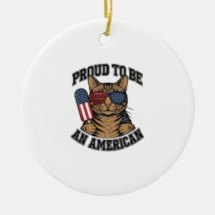 Ornamento De Cerâmica Gato Patriótico Orgulhoso por Ser Americano Vetor