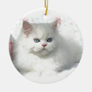 Ornamento De Cerâmica Gato persa adorável branco