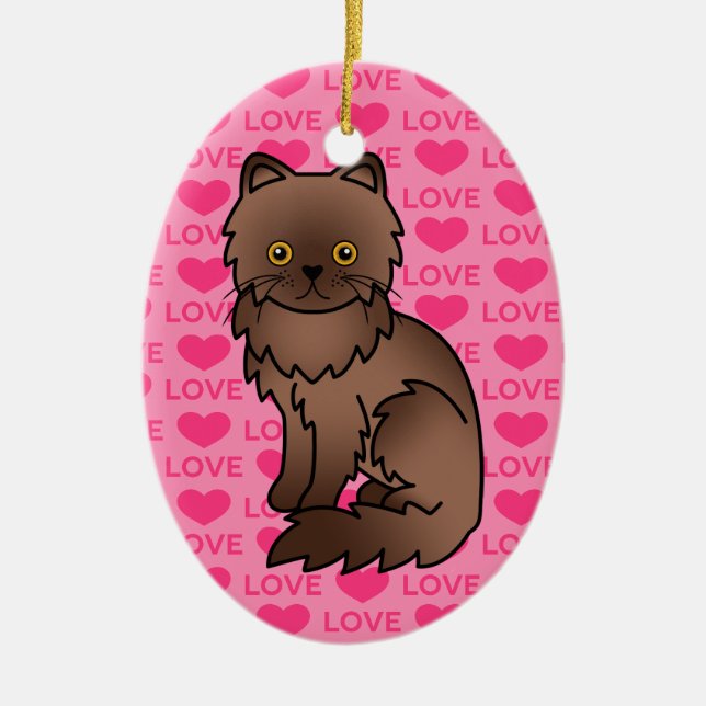 Ornamento De Cerâmica Gato Persa Chocolate Com Olhos Laranja Amor (Frente)