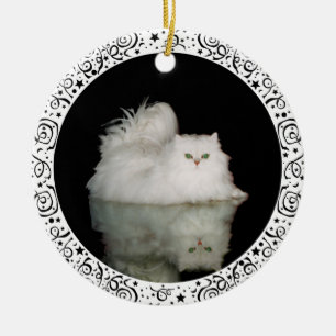 Ornamento De Cerâmica Gato Persa com Olhos Verde Jade
